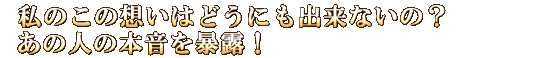 私のこの想いはどうにも出来ないの？　あの人の本音を暴露！