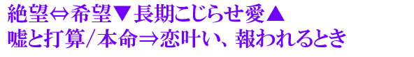 絶望⇔希望▼長期こじらせ愛▲嘘と打算/本命⇒恋叶い、報われるとき